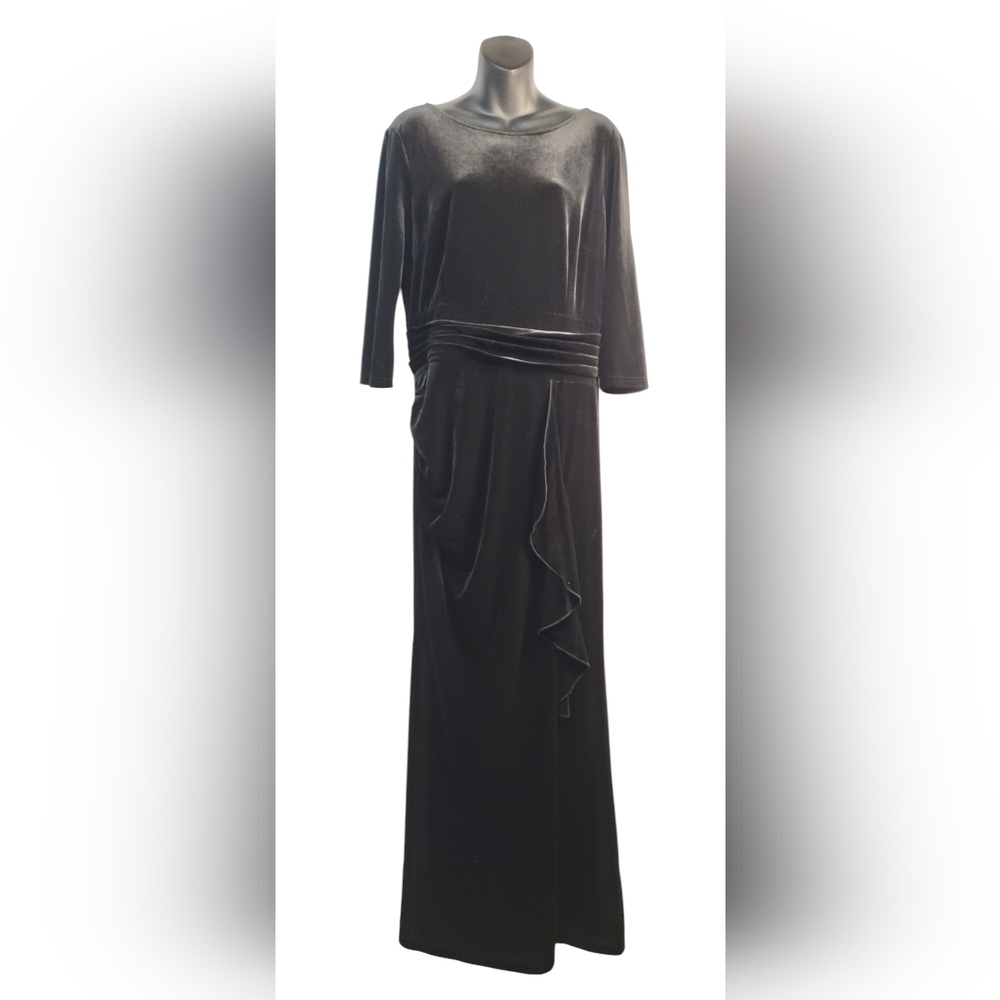 Vfshow Vfemage Dress Women's Black 3/4 Sleeves Velvet Ruffle Dress Size XL